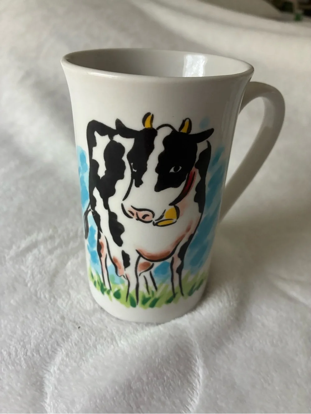 Farm Animal Ceramic Mugs in White with Cow and Pig Artwork